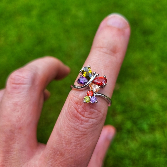Dazzling Gemstone Butterfly Silver Ring Size 6.5 - Picture 2 of 11